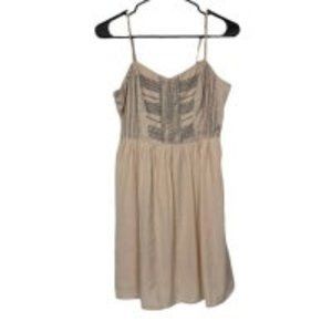 American Eagle Cream Smocked Beaded Sleeveless Mini Dress Size 4